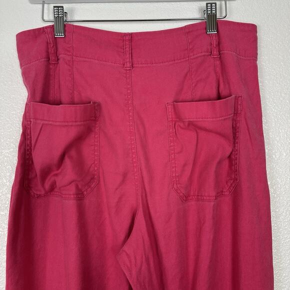 Anthropologie Maeve Colette Pants Petite 31 Pink Linen Blend Crop Wide-Leg - Picture 6 of 13